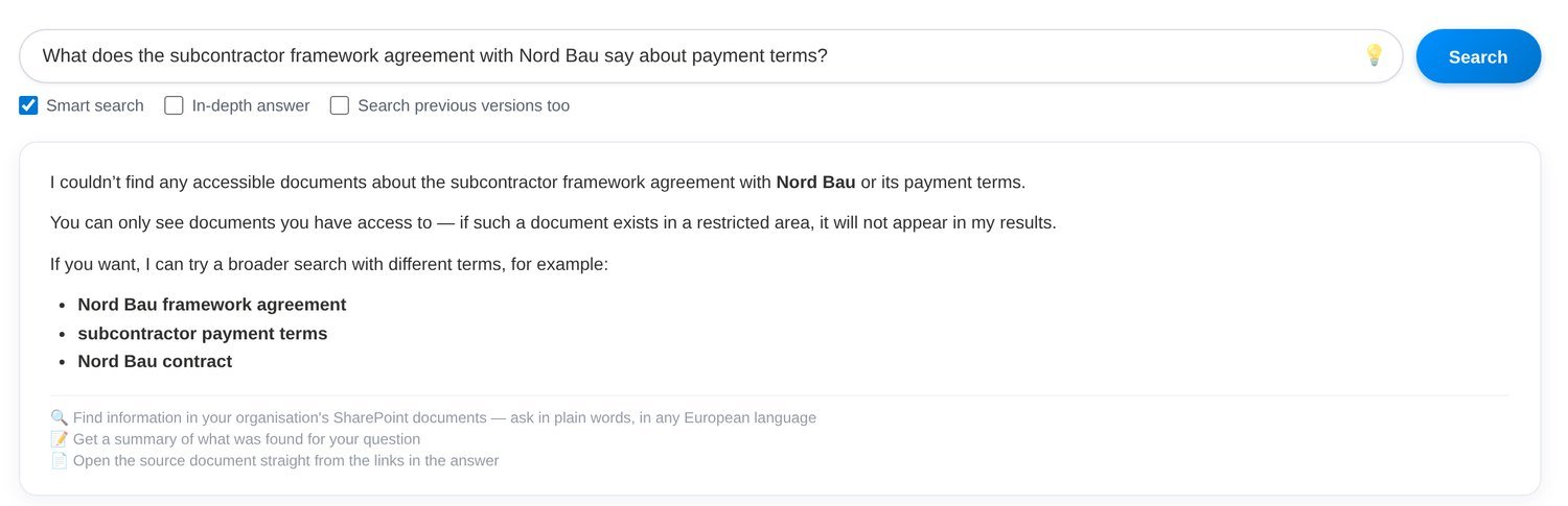 The same question from a user without access returns no answer and no hint that the document exists.