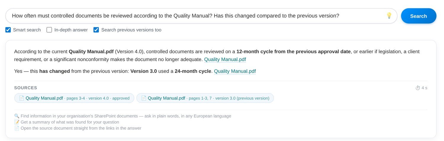 With previous-version search enabled the assistant reports what changed between version 3.0 and 4.0.